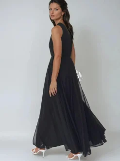 Religion One Shoulder Maxi Dress With Full Skirt Black Sheer Hot