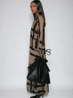 Religion Brown Loose Zoe Maxi Dress In Bold Selvage Black Stripe On Caramel Sale