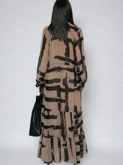 Religion Brown Loose Zoe Maxi Dress In Bold Selvage Black Stripe On Caramel Sale
