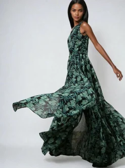 Religion One Shoulder Maxi Dress With Full Skirt Green Outlet