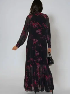 Religion Red Zoe Tiered Maxi Boho Dress With Tiered Skirt In Dark Floral Discount