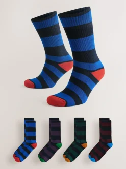 Next Sports Socks 4 Pack Rich Blue/Green/Red Stripe Pattern Sale