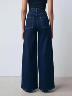 Next High Rise FlexiFit Stretch Pull On Wide Leg Jeans Rinse Blue Online