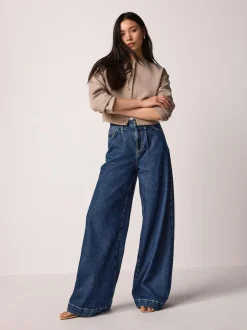 Next Palazzo Wide Leg Jeans Rinse Blue