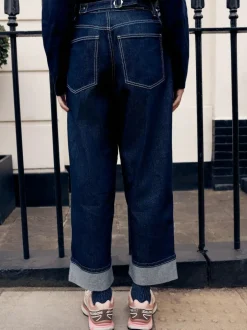 Next Boyfriend Wide Leg Mid Rise Turn Up Jeans Rinse Discount