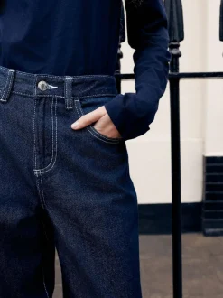 Next Boyfriend Wide Leg Mid Rise Turn Up Jeans Rinse Discount