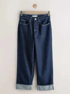 Next Boyfriend Wide Leg Mid Rise Turn Up Jeans Rinse Discount