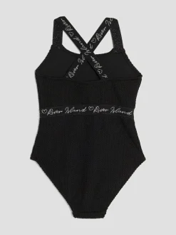 River Island Black Elastic Textured Swimsuit Clearance