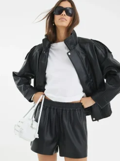 River Island Black Elasticated Faux Leather Shorts Outlet