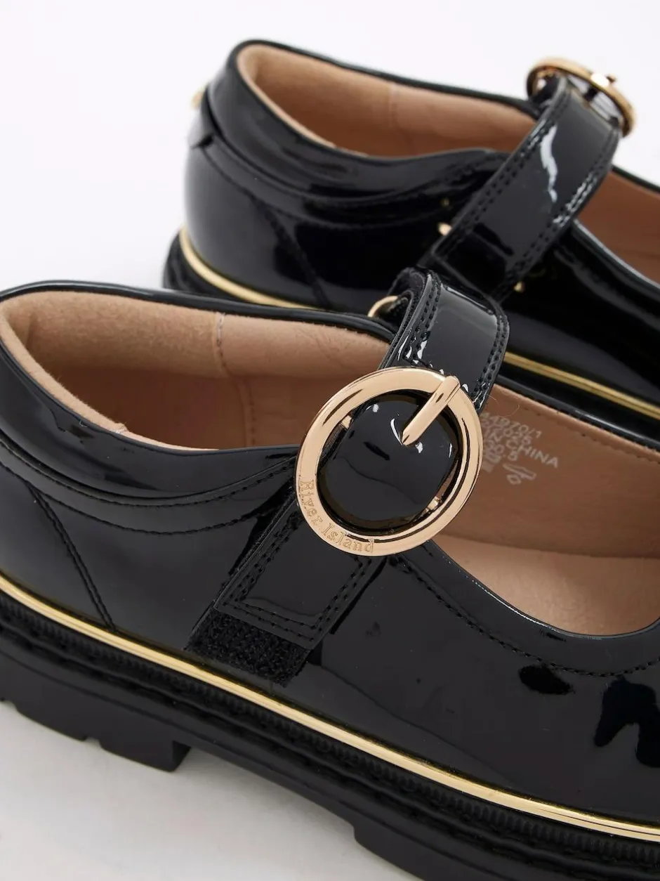 River Island Black Oval Buckle Mary Jane Shoes Online
