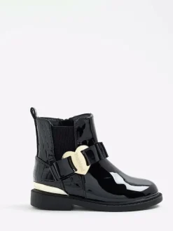 River Island Black Patent Heart Bow Chelsea Boots Discount