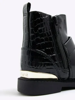 River Island Black Patent Heart Bow Chelsea Boots Discount