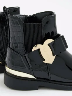 River Island Black Patent Heart Bow Chelsea Boots Discount