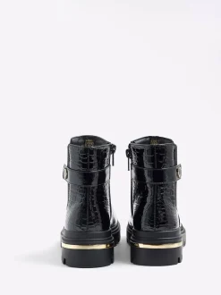 River Island Black Patent Heart Strap Chelsea Boots Hot