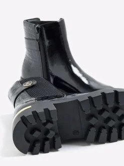 River Island Black Patent Heart Strap Chelsea Boots Hot