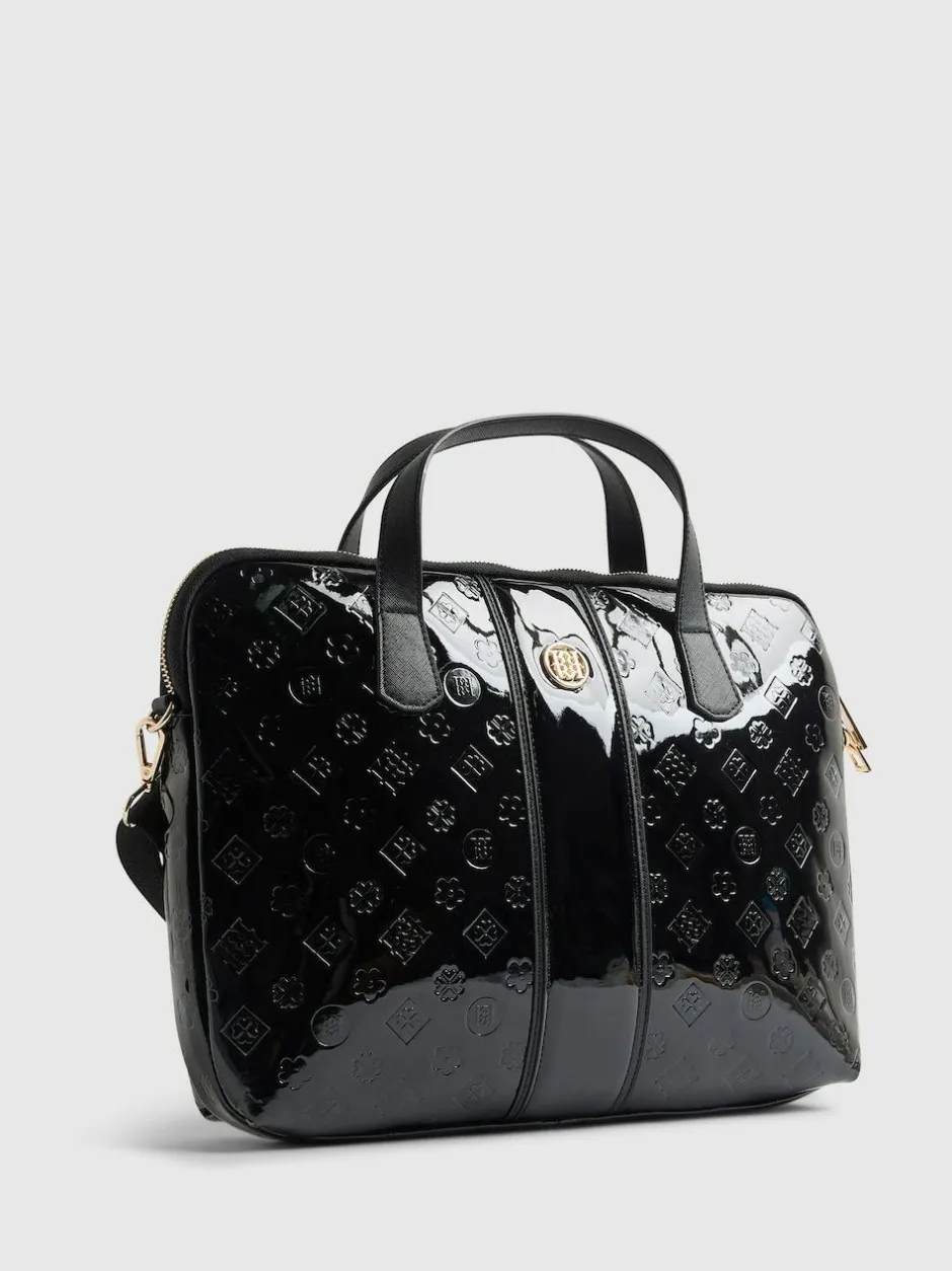 River Island Black Patent Monogram Laptop Case Bag Outlet