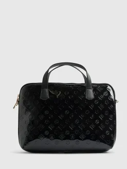 River Island Black Patent Monogram Laptop Case Bag Outlet