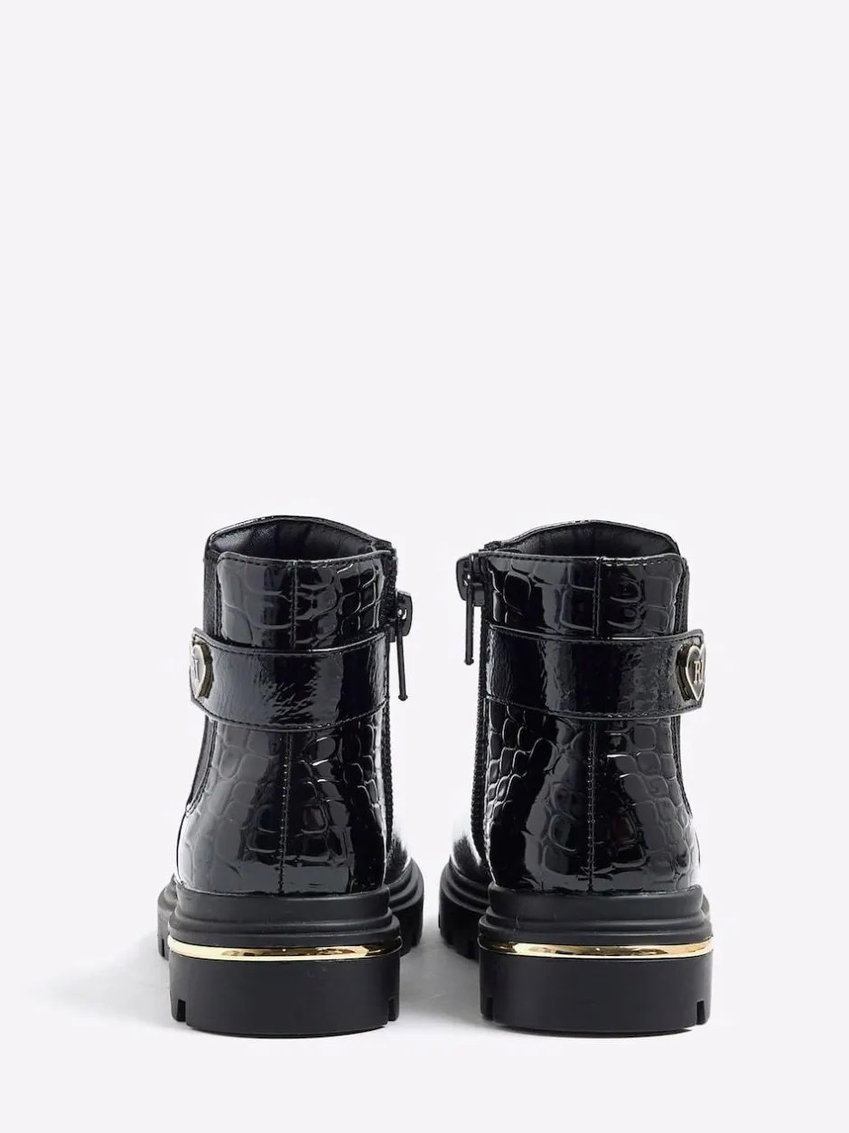 River Island Black Patent Heart Print Strap Chelsea Boots Best