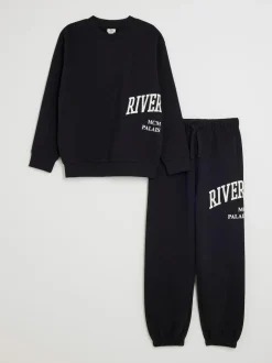 River Island River Varsity Sweatshirt & Jogger Set Black Online
