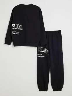 River Island River Varsity Sweatshirt & Jogger Set Black Online