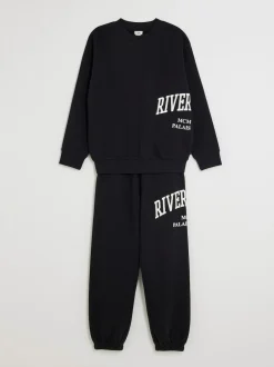 River Island River Varsity Sweatshirt & Jogger Set Black Online
