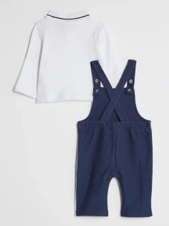 River Island Blue Long Sleeve Polo & Dungaree Set Clearance