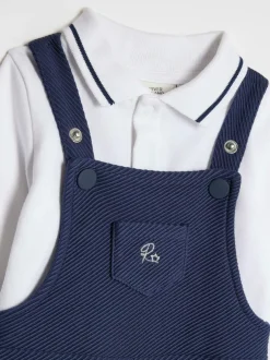 River Island Blue Long Sleeve Polo & Dungaree Set Clearance