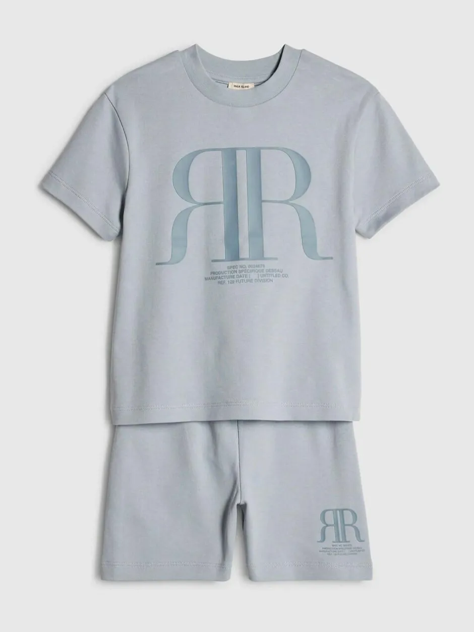 River Island Blue RR T-Shirt & Short Sets