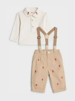 River Island Brown Baby Boys Gingerbread Dungaree Set
