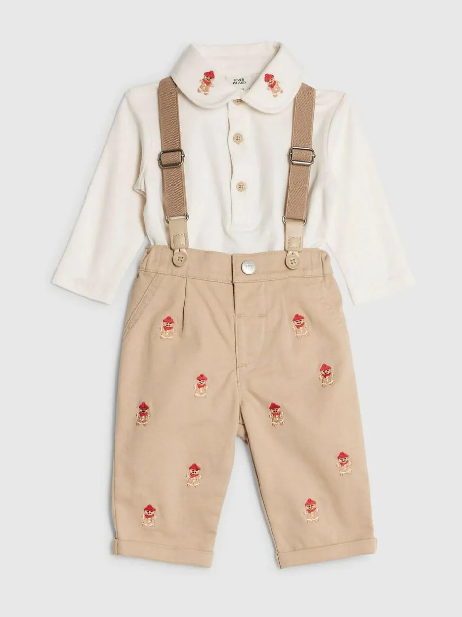 River Island Brown Baby Boys Gingerbread Dungaree Set