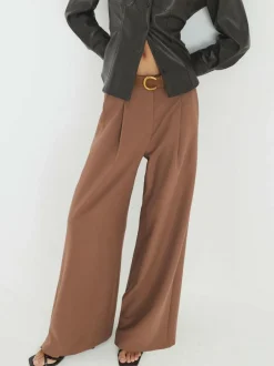 River Island Brown Easy Belted Wide Leg Trousers Clearance