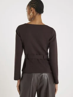 River Island Brown Long Sleeve Square Neck Belted Blazer New