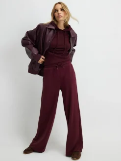 River Island Burgundy Premium High Waisted Wide Leg Joggers New