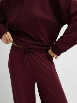 River Island Burgundy Premium High Waisted Wide Leg Joggers New