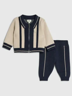 River Island Cream Colour Blocked Zip Through Knitted Set New