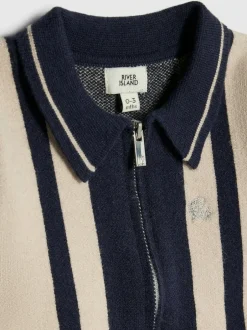 River Island Cream Colour Blocked Zip Through Knitted Set New