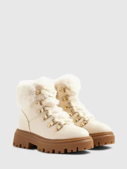 River Island Cream Lace Up Hiker Boots