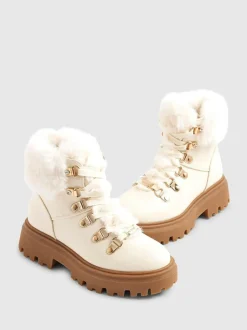 River Island Cream Lace Up Hiker Boots