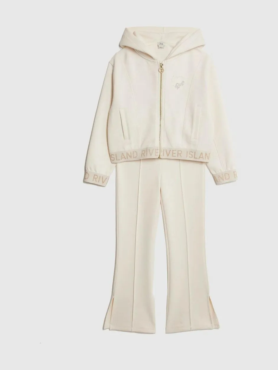 River Island Premium Essentials Zip Through & Kickflare Set Cream New