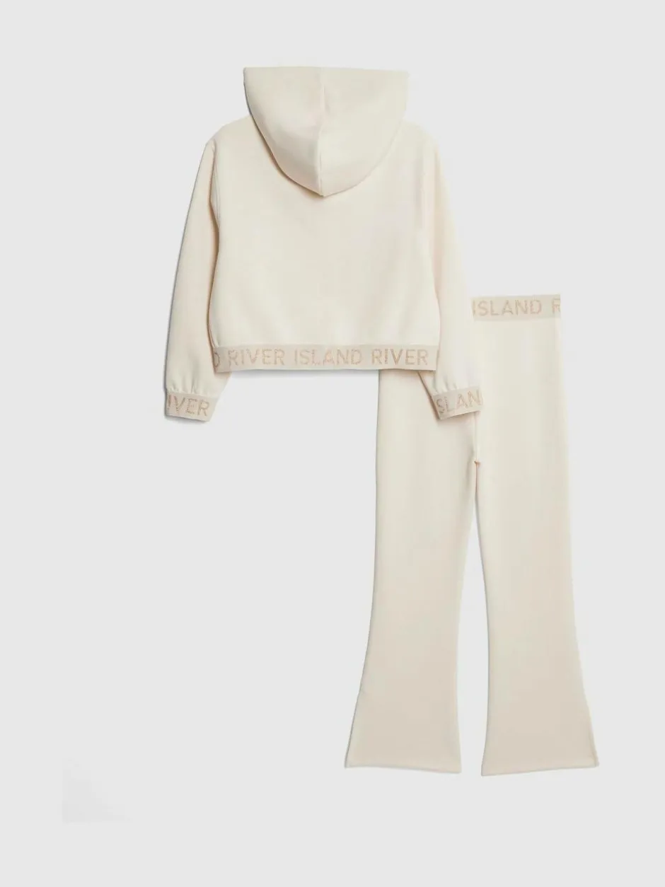 River Island Premium Essentials Zip Through & Kickflare Set Cream New