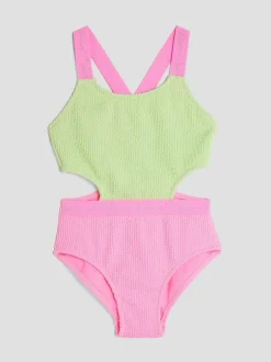 River Island Green Girls Elastic Colour Block Swimsuit Clearance