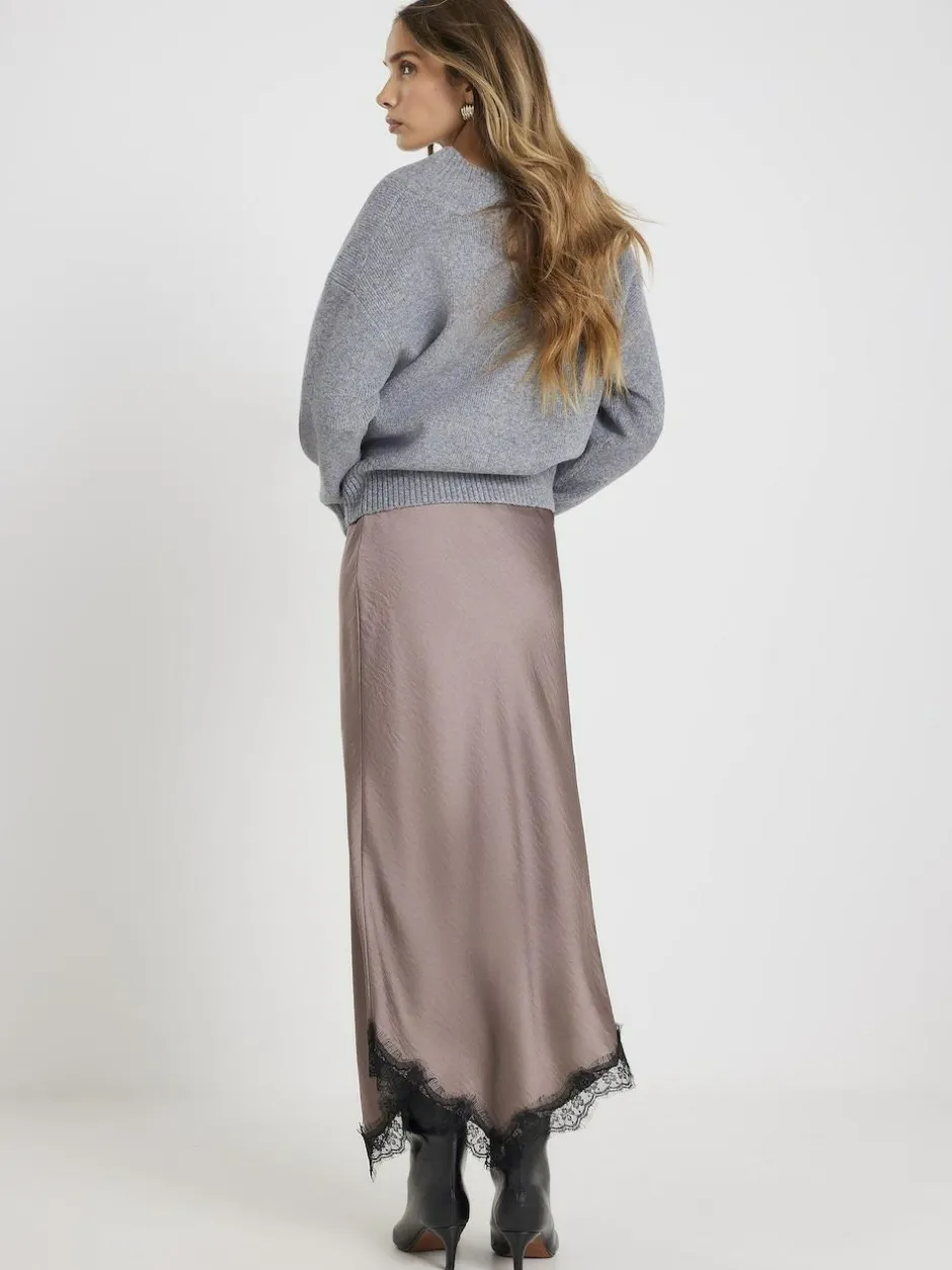 River Island Grey Satin Skirt With Lace