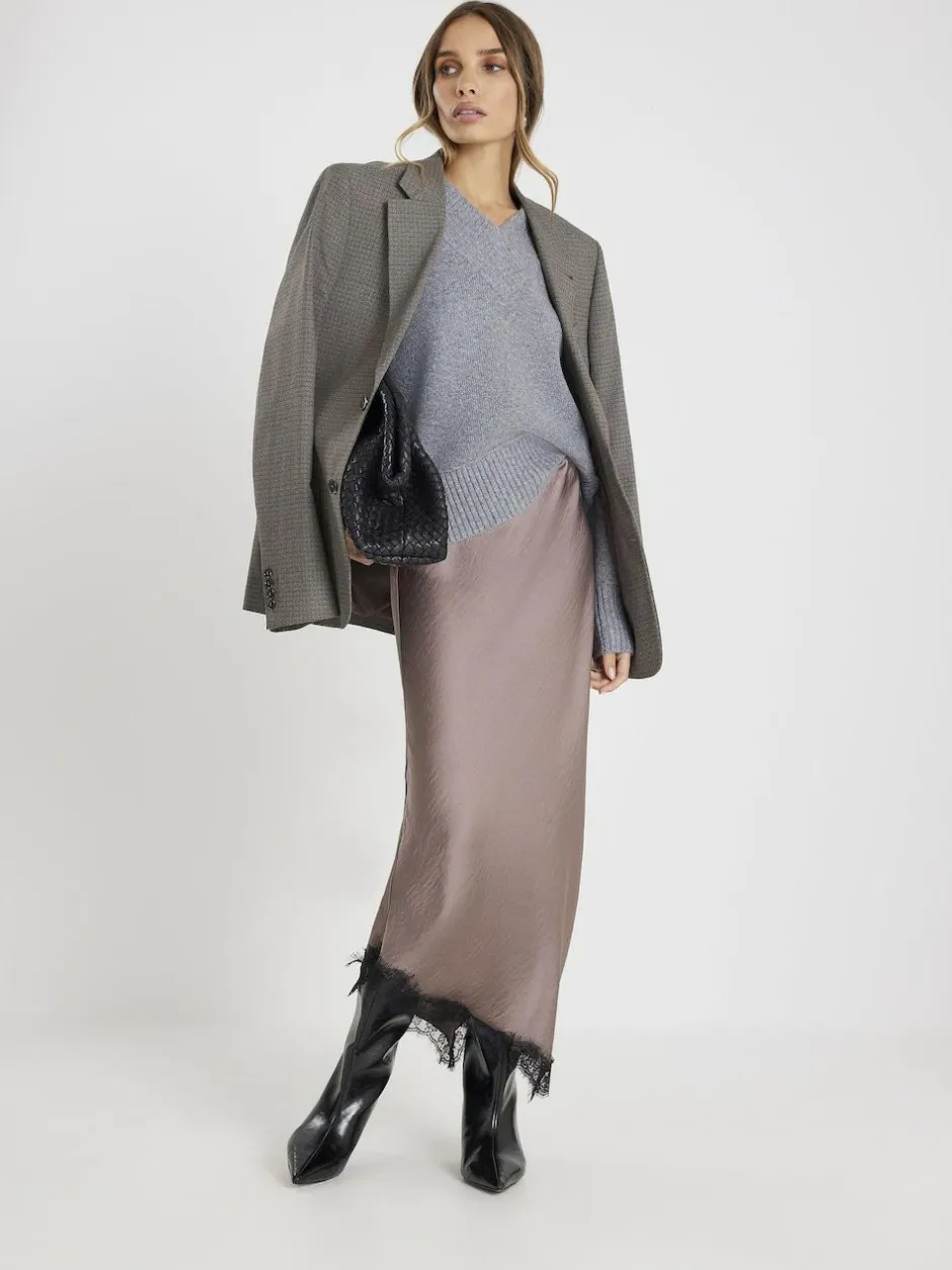 River Island Grey Satin Skirt With Lace