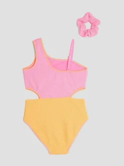 River Island Pink Girls Blocked Textured Swimsuit Outlet
