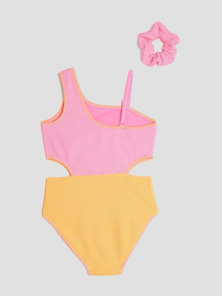 River Island Pink Girls Blocked Textured Swimsuit Outlet