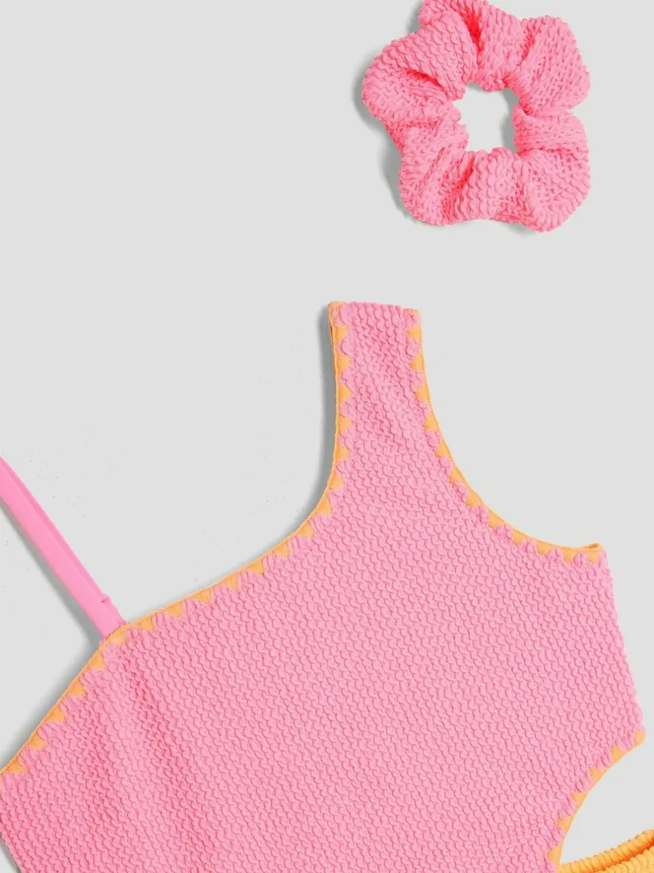 River Island Pink Girls Blocked Textured Swimsuit Outlet