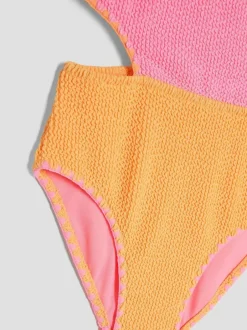River Island Pink Girls Blocked Textured Swimsuit Outlet