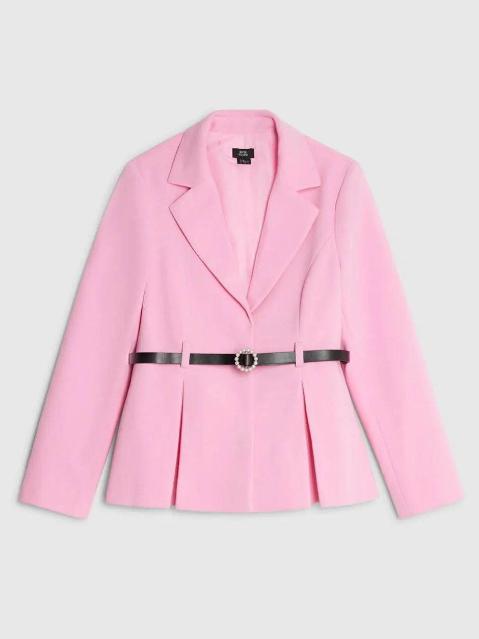 River Island Pink Girls Belted Blazer Best