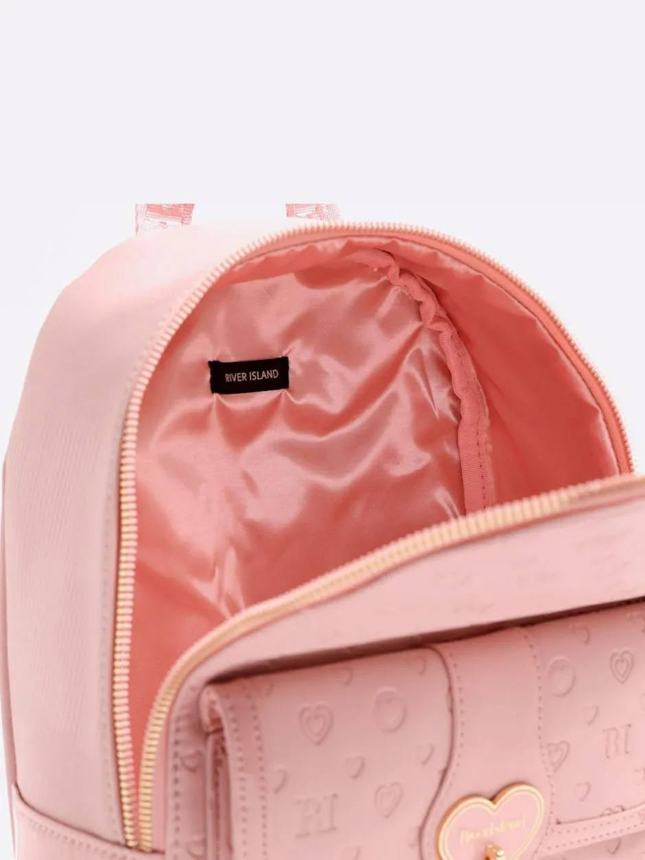 River Island Heart Lock Pocket Backpack Pink Online