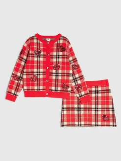 River Island Red Tartan Sequin Cardigan & Skirt Set Sale